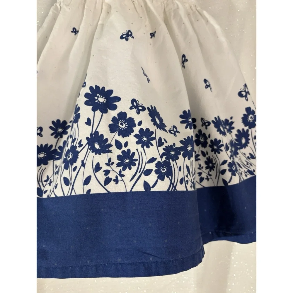 The Children's Place Girls 3T Blue/White Floral Sleeveless A-Line Knee Dress